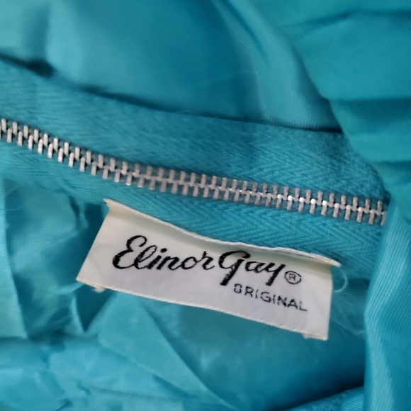 Vintage 50s Elinor Gay Turquoise Chiffon Cocktail Party Dress - Picture 10 of 10